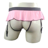 Men’s Sissy Lace Ruffle Skirt Panties – Crossdresser Lingerie with Adjustable Garters, Pink/Red